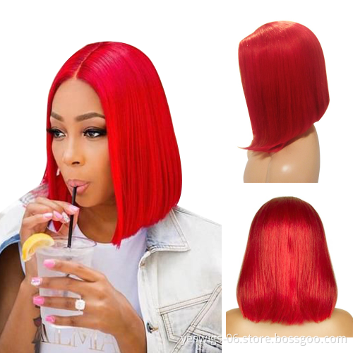 Yeswigs  Brazilian Human Virgin Hair Short Bob Hd Lace Front Wigs Pink Red Grey 613 99J Wig Cheap T-Part Wigs For Black Women